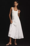 Derek Lam 10 Crosby Maeleyse Mixed Media Lace Detail Godet Pleat Stretch Cotton Midi Dress In White