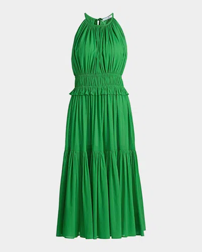 Derek Lam 10 Crosby Sloane Shirred Cotton Midi Dress In Green