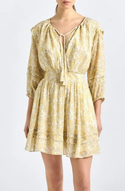 Derek Lam 10 Crosby Solange Print Voile Minidress In Yellow