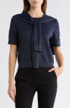 Derek Lam 10 Crosby Sparkle Tied Short Sleeve Sweater In Blue
