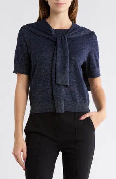 Derek Lam 10 Crosby Sparkle Tied Short Sleeve Sweater In Blue