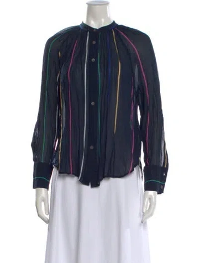Pre-owned Derek Lam 10 Crosby Striped Long Sleeve Blouse In Blue