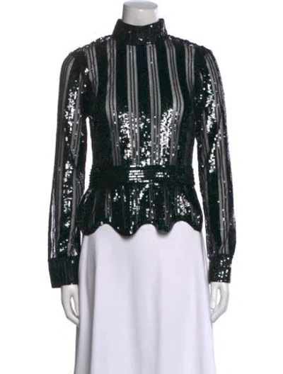 Pre-owned Derek Lam 10 Crosby Striped Mock Neck Blouse In Black