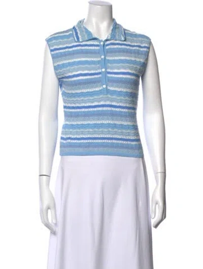 Pre-owned Derek Lam 10 Crosby Striped Sleeveless Polo In Blue