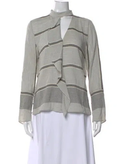 Pre-owned Derek Lam 10 Crosby Striped Tie Neck Blouse In Gray