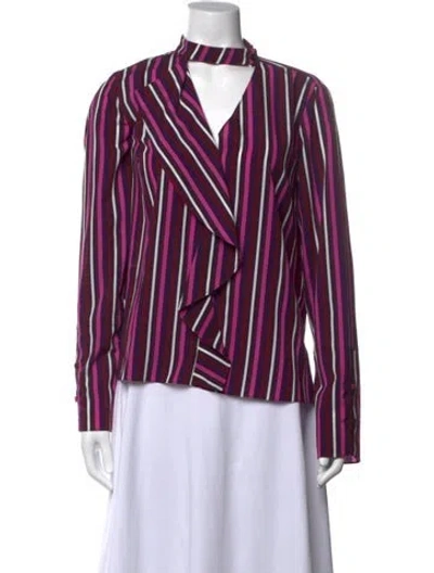 Pre-owned Derek Lam 10 Crosby Striped Tie Neck Blouse In Purple