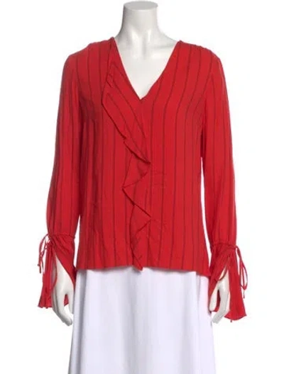 Pre-owned Derek Lam 10 Crosby Striped V-neck Blouse In Red