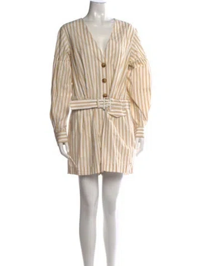 Pre-owned Derek Lam 10 Crosby Striped V-neck Romper In Yellow