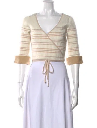 Pre-owned Derek Lam 10 Crosby Striped V-neck Sweater In Neutral