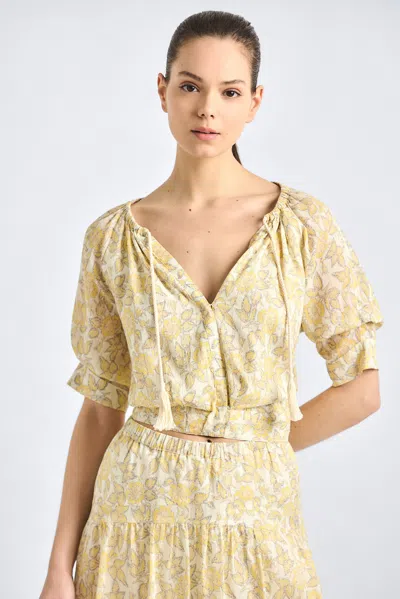 Derek Lam 10 Crosby Suri Printed Voile Tuck Front Top In Multi