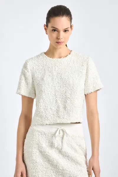 Derek Lam 10 Crosby Syrena Paillette Boucle Cropped Boxy Tee In White