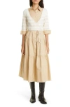 Derek Lam 10 Crosby Tami Mixed Media Cardigan Shirt In Light Khaki/cream