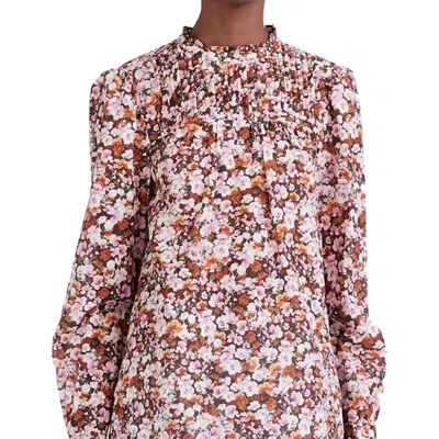 Derek Lam 10 Crosby Tessa Long Sleeve Cotton Top In Burgundy Multi