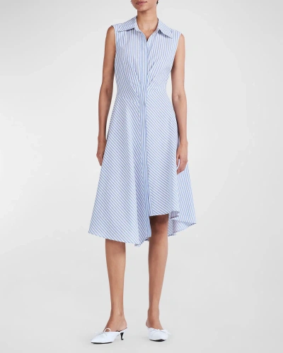 Derek Lam 10 Crosby Themis Striped Sleeveless Shirtdress In Blue White