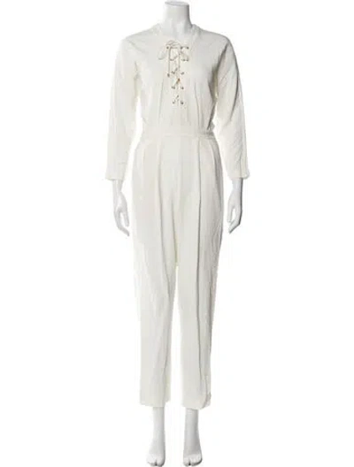 Pre-owned Derek Lam 10 Crosby Tie Neck Jumpsuit In White