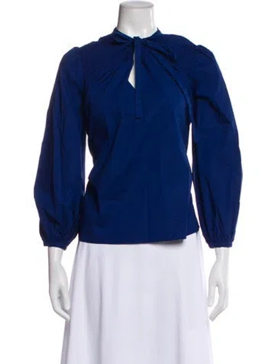 Pre-owned Derek Lam 10 Crosby Tie Neck Long Sleeve Blouse In Blue