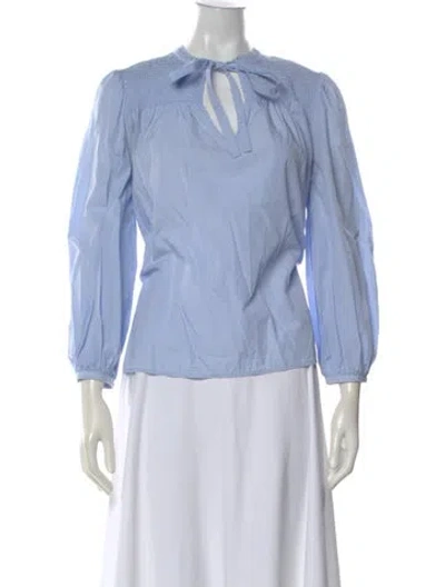 Pre-owned Derek Lam 10 Crosby Tie Neck Long Sleeve Blouse In Blue