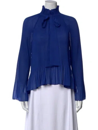 Pre-owned Derek Lam 10 Crosby Tie Neck Long Sleeve Blouse In Blue