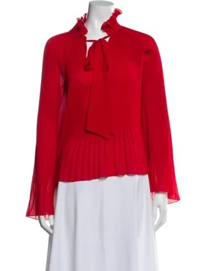 Pre-owned Derek Lam 10 Crosby Tie Neck Long Sleeve Blouse In Red