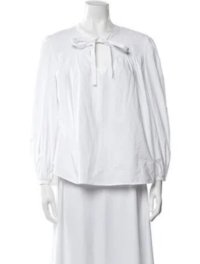 Pre-owned Derek Lam 10 Crosby Tie Neck Long Sleeve Blouse In White