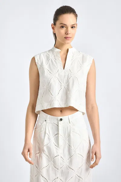 Derek Lam 10 Crosby Tilda Embroidered Sleeveless Top In White
