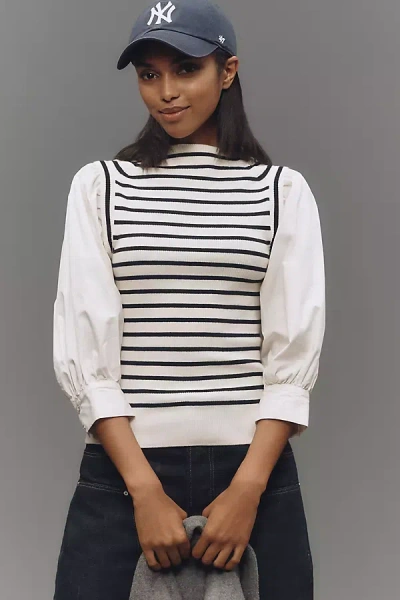 Derek Lam 10 Crosby Tirza Mixed Media Sweater In White