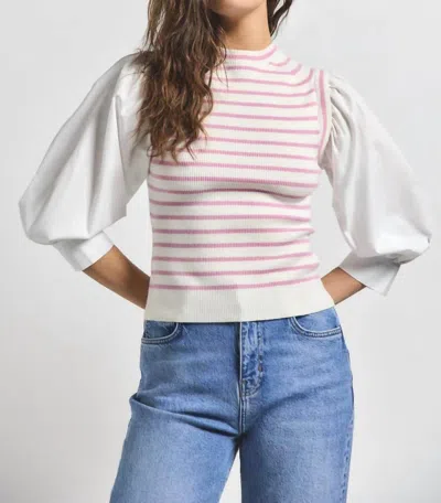 Derek Lam 10 Crosby Tirza Mixed Media Top In Venetian Pink Multi