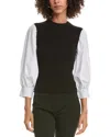 Derek Lam 10 Crosby Tirza Mixed Media Wool-blend Top In Black