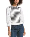 Derek Lam 10 Crosby Tirza Mixed Media Wool-blend Top In White
