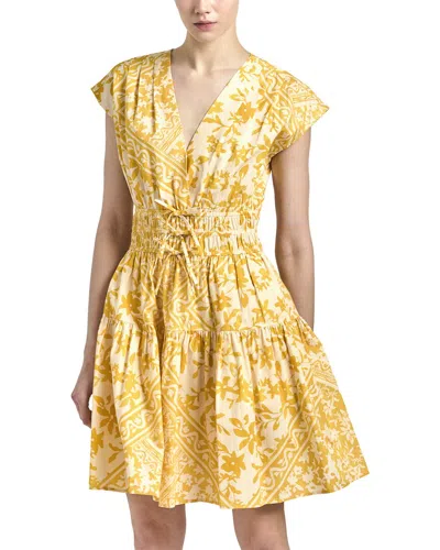 Derek Lam 10 Crosby Tora Floral Print Shirred Dress In Yellow