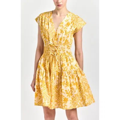 Derek Lam 10 Crosby Tora Floral Print Shirred Dress In Yellow