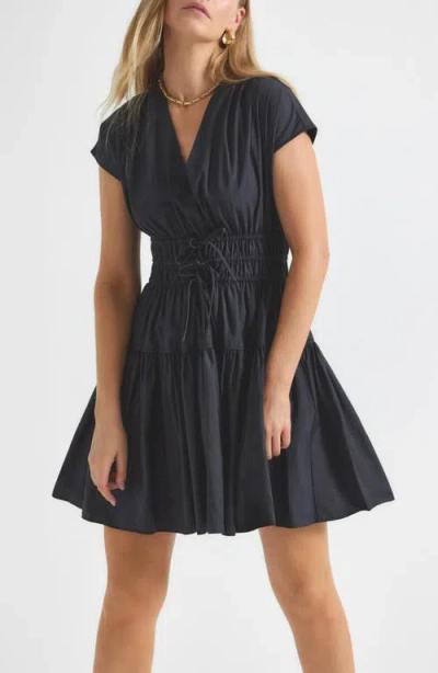 Derek Lam 10 Crosby Tora Shirred Waist Cotton Dress In Black
