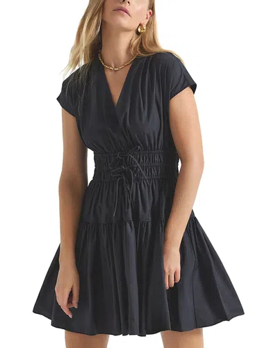 DEREK LAM 10 CROSBY TORA V NECK SMOCKED POPLIN DRESS