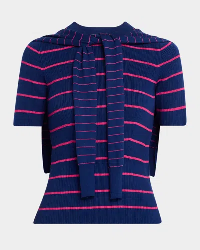 Derek Lam 10 Crosby Twain Short-sleeve Cotton-cashmere Top In Blue