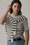 Derek Lam 10 Crosby Twain Short-sleeve Crew-neck Striped Scarf-detail Sweater In Black