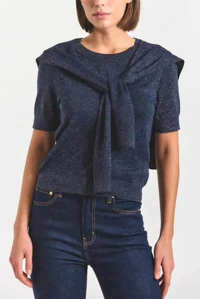 Derek Lam 10 Crosby Twain Short Sleeve Pre Styled Sweater In Blue