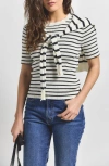Derek Lam 10 Crosby Twain Short-sleeve Crew-neck Striped Scarf-detail Sweater In Black/white