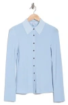 Derek Lam 10 Crosby Ulla Long Sleeve Knit Button-up Shirt In Ciel