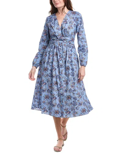 Derek Lam 10 Crosby Valerie Twist Front Long Sleeve Cotton Dress In Blue
