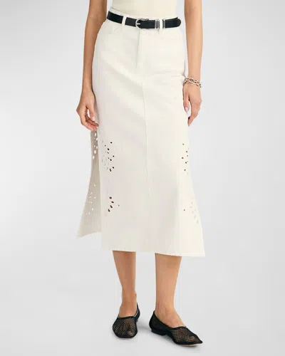 Derek Lam 10 Crosby Violet Eyelet Denim Midi Skirt In White Eyelet