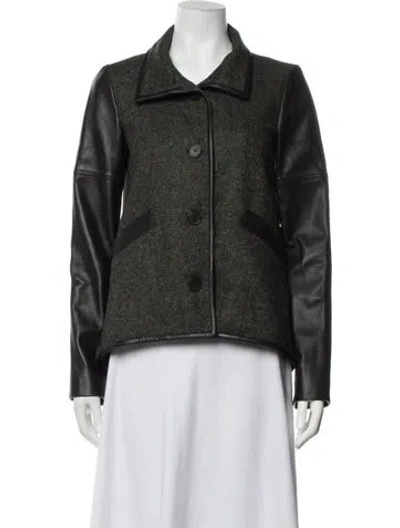 Pre-owned Derek Lam 10 Crosby Virgin Wool Tweed Pattern Jacket In Green