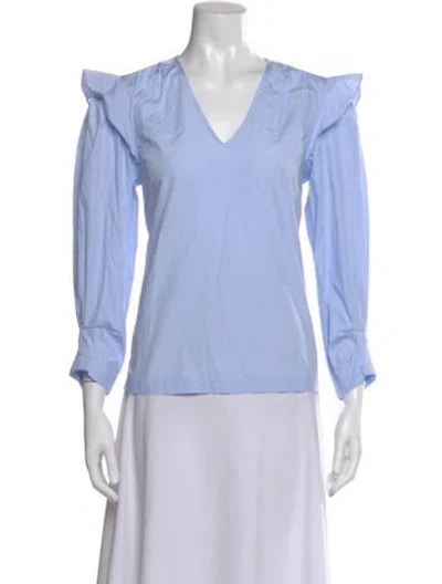 Pre-owned Derek Lam 10 Crosby V-neck Long Sleeve Blouse In Blue