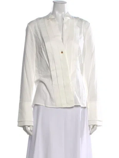 Pre-owned Derek Lam 10 Crosby V-neck Long Sleeve Blouse W/ Tags In White