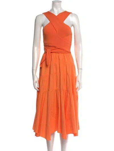 Pre-owned Derek Lam 10 Crosby V-neck Midi Length Dress In Orange