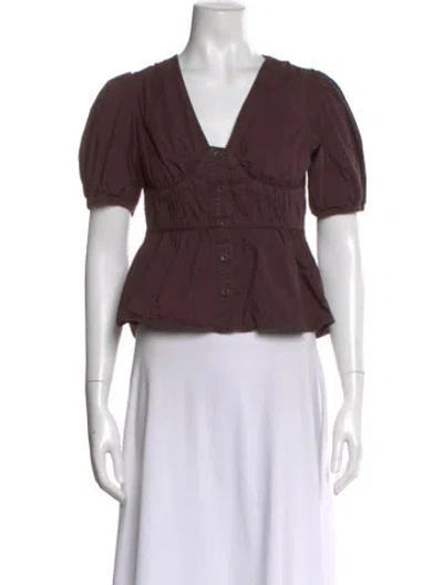 Pre-owned Derek Lam 10 Crosby V-neck Short Sleeve Blouse In Brown