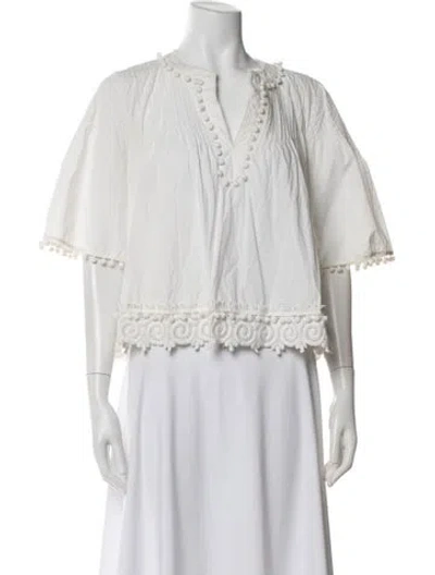 Pre-owned Derek Lam 10 Crosby V-neck Short Sleeve Blouse In White