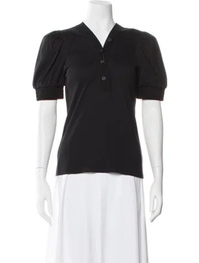 Pre-owned Derek Lam 10 Crosby V-neck Short Sleeve Polo In Black