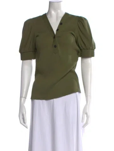 Pre-owned Derek Lam 10 Crosby V-neck Short Sleeve Polo In Green