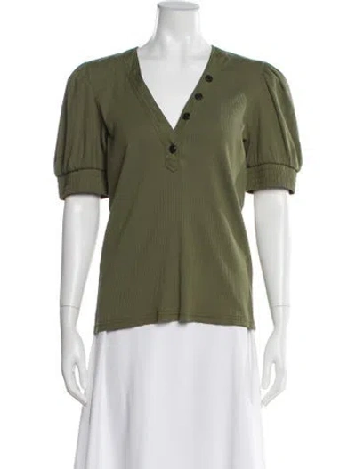 Pre-owned Derek Lam 10 Crosby V-neck Short Sleeve Top In Green