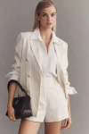 Derek Lam 10 Crosby Walter Stripe Double Breasted Linen Blend Jacket In Neutral